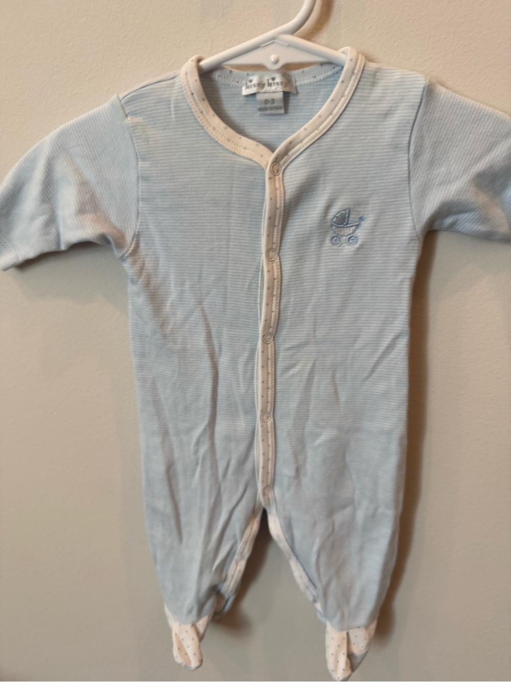 Kissy Kissy Baby Boy 0-3M Blue Stripe Baby Carriage Footie